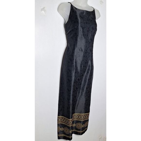 Vintage 90s Y2k All That Jazz Maxi Dress Satin Sleeveless Slit Column 7 / 8 - Picture 2 of 11
